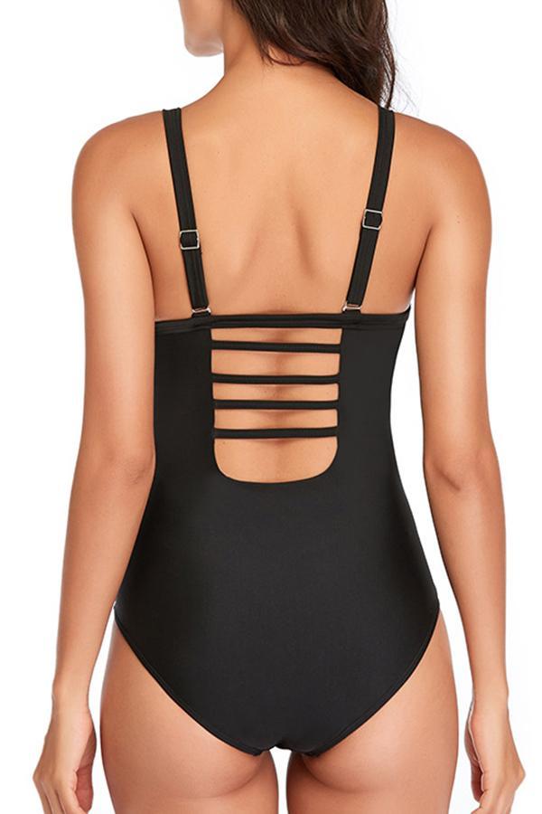 Sexy Solid-color Open-back Hollow One-piece Swimsuit