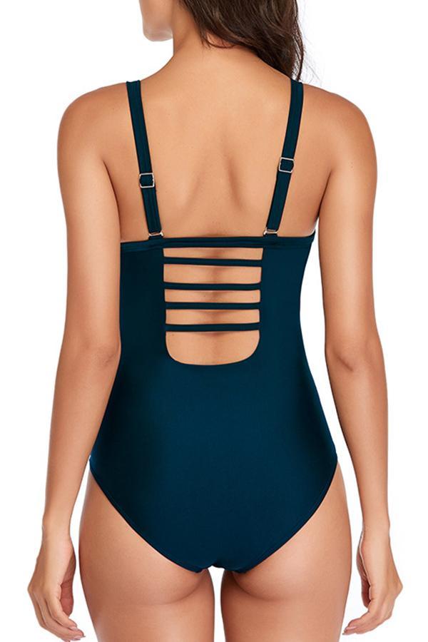 Sexy Solid-color Open-back Hollow One-piece Swimsuit