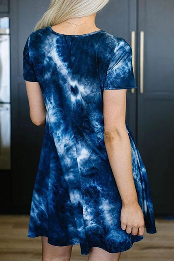 Trendy Tie-dye Pockets Round-neck Dress