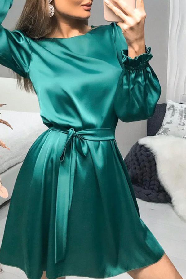 Pretty Temperament Silk Surface Lantern Sleeves Dress