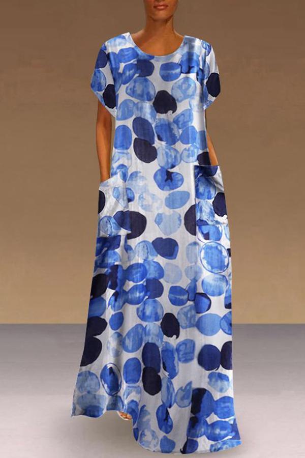 Retro Geometric Print Pockets Maxi Dress