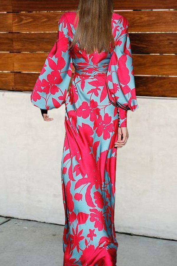 Fashion Elegant Red Earth-printed Long Dress