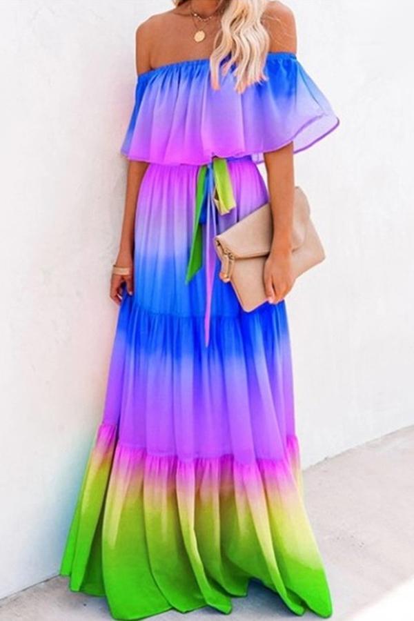 Trendy Loose Seasonal Gradient-color Long Dress