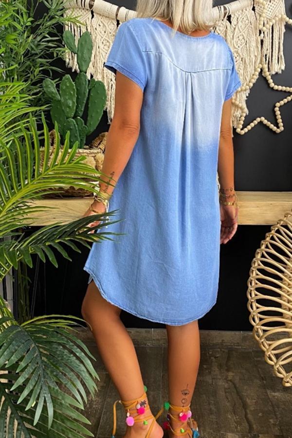 Retro Casual Denim Gradient Dress