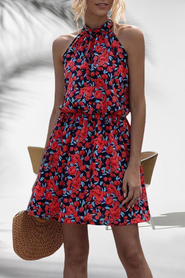 Pretty Halter Floral Print Dress