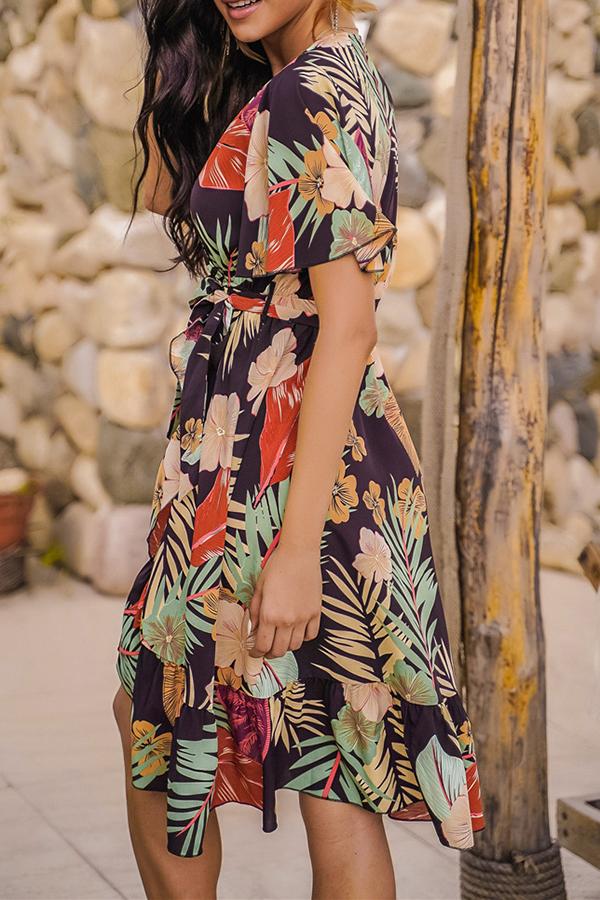 Irregular Floral Leaf Print Dress