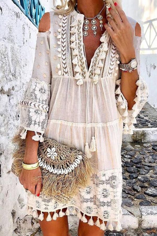 Chic Pretty Lace Tassel Dress