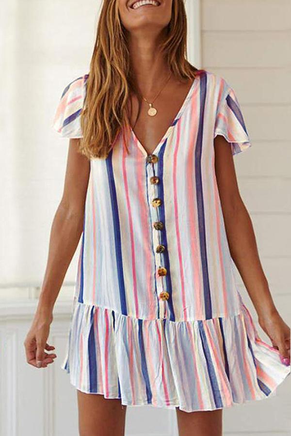 Smart Striped Print Single-breasted Dress