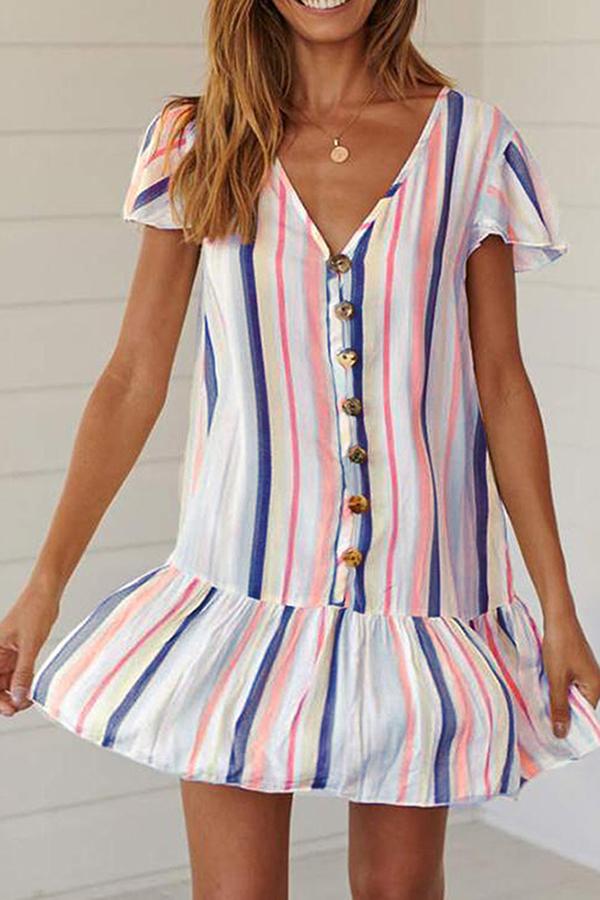 Smart Striped Print Single-breasted Dress