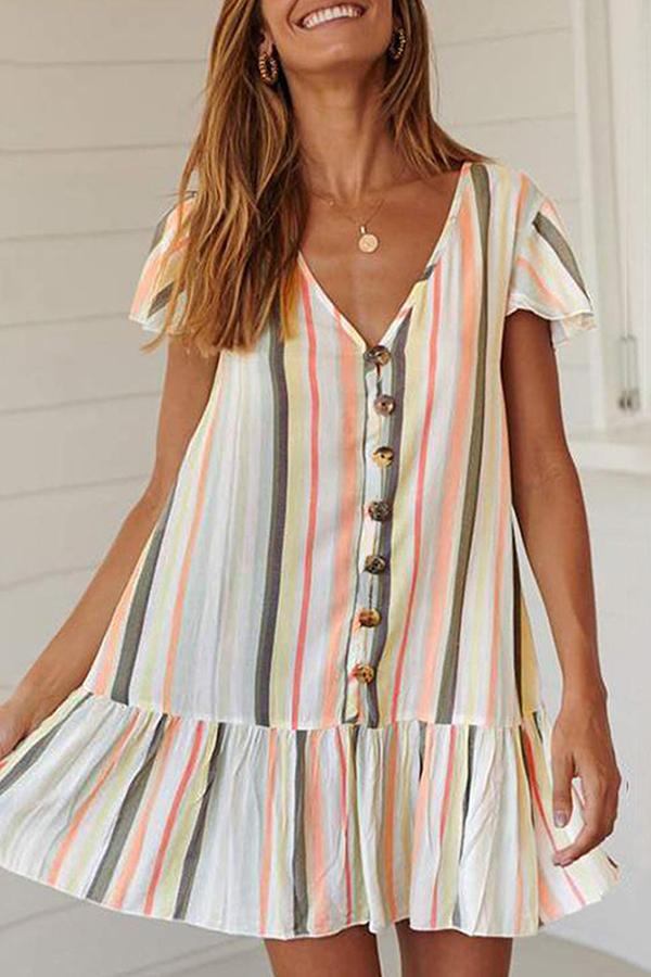 Smart Striped Print Single-breasted Dress