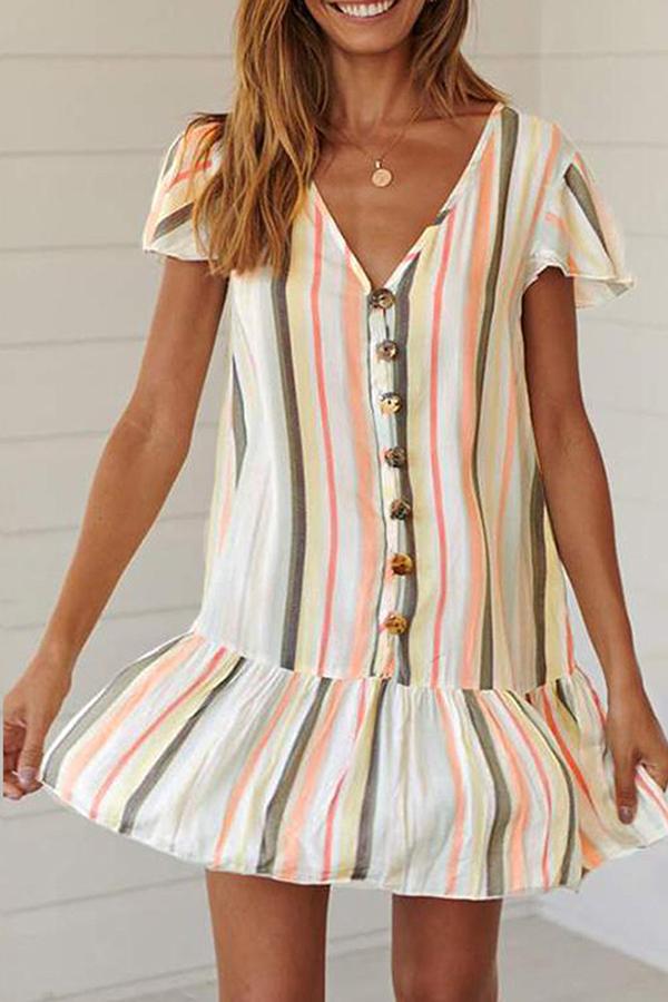 Smart Striped Print Single-breasted Dress