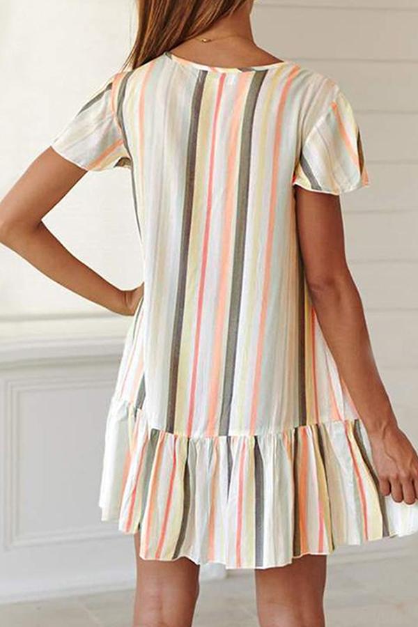 Smart Striped Print Single-breasted Dress