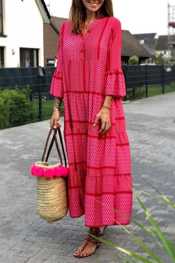 Modern Solid Color Patchwork Flared Sleeves Dress