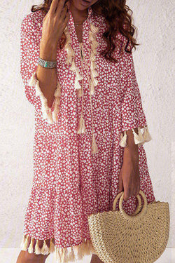 Bohemia Beach Floral Print Tassels Dress