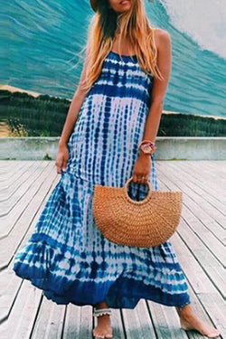 Casual Abstract Tie Dye Print Sling Dress