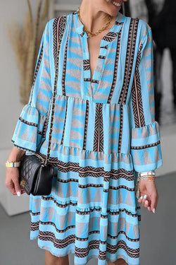 Temperament Geometric Print Flared Sleeves Dress