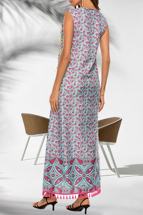 Bohemia Printing Stitching Tassels Dress