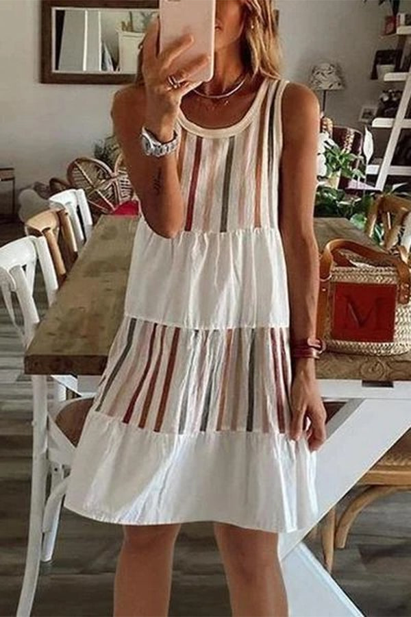 Romantic Striped Stitching A-line Short Dress