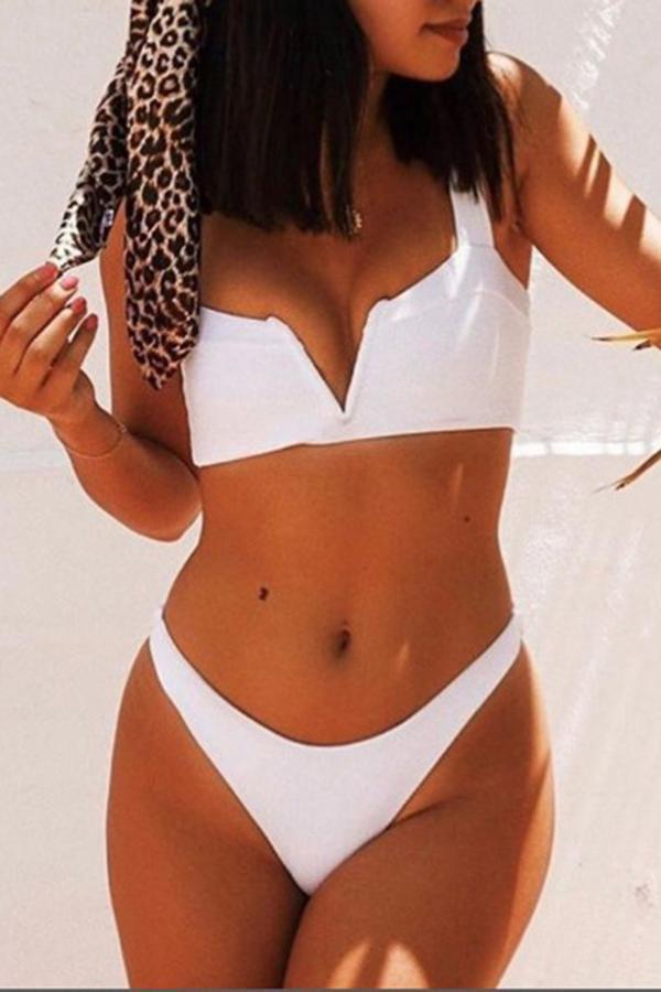 High waist V-neck thread sexy bikini split