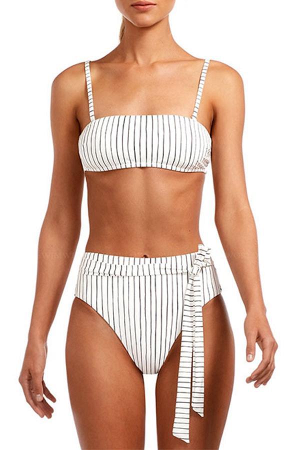 Striped High Waist Bow Small Fresh Swimsuit