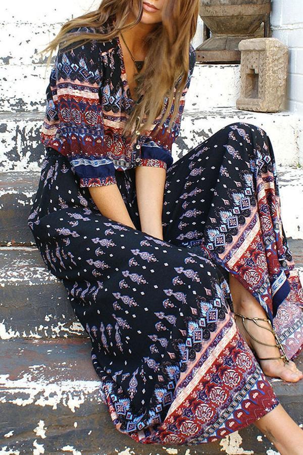 Holiday Ethnic Print Beach Long Skirt