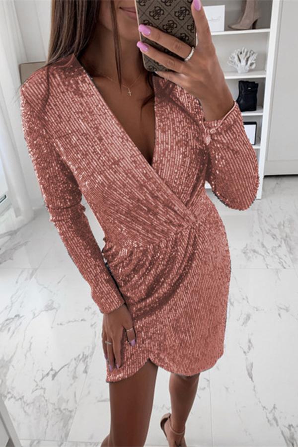 Hot Stamped V-neck Short Evening Dress