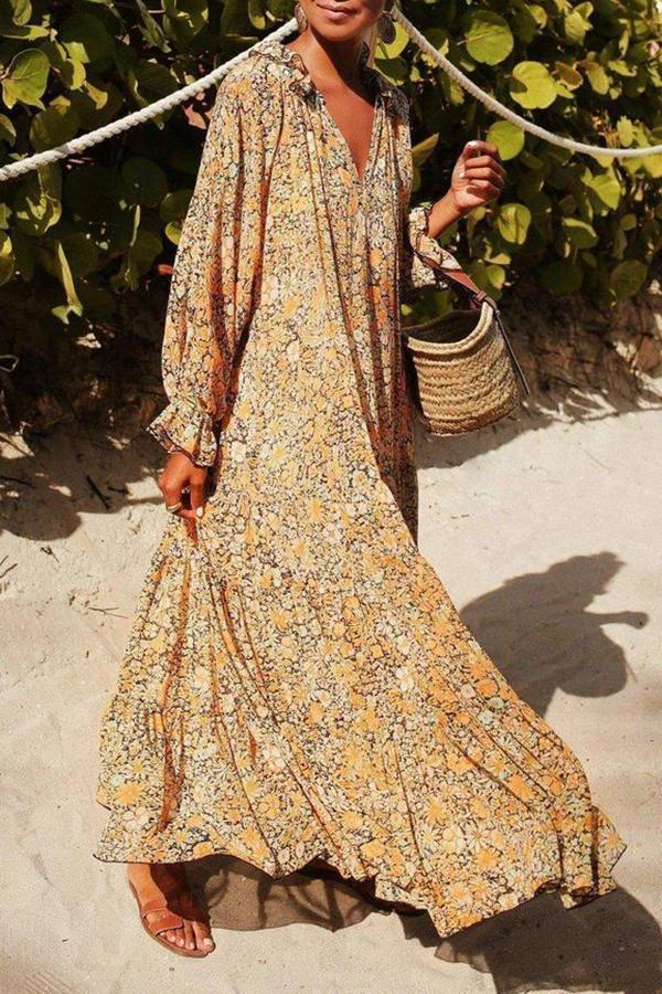 Small Floral Bohemian Long Beach Dress