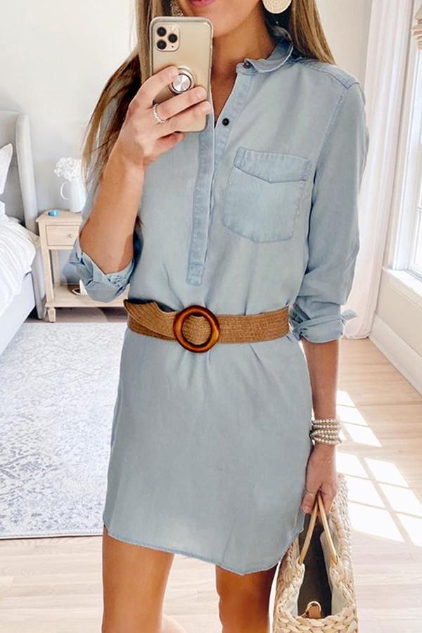 POLO Neck Pocket Denim Dress