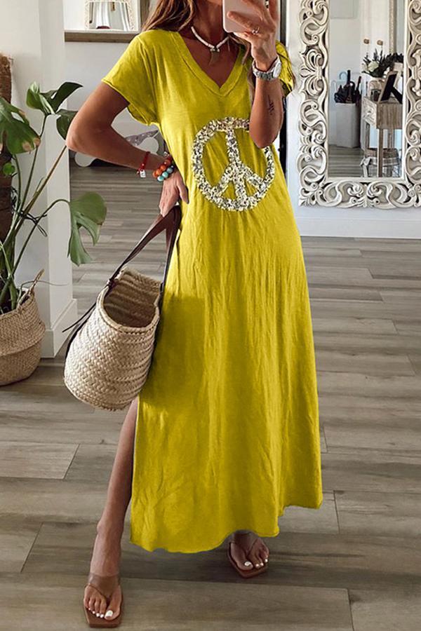 Fashion Casual Loose Slit Short Sleeve Dress