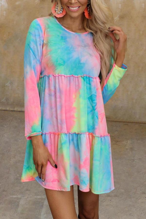 Tie-dye Long-Sleeved Patchwork Dress