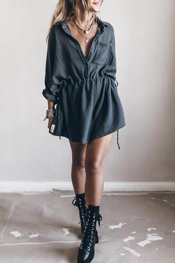 Casual Loose Cotton And Linen V-neck Dress