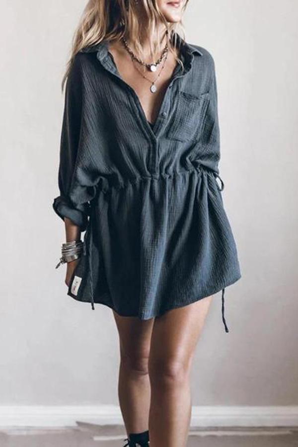 Casual Loose Cotton And Linen V-neck Dress