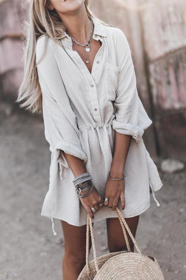 Casual Loose Cotton And Linen V-neck Dress