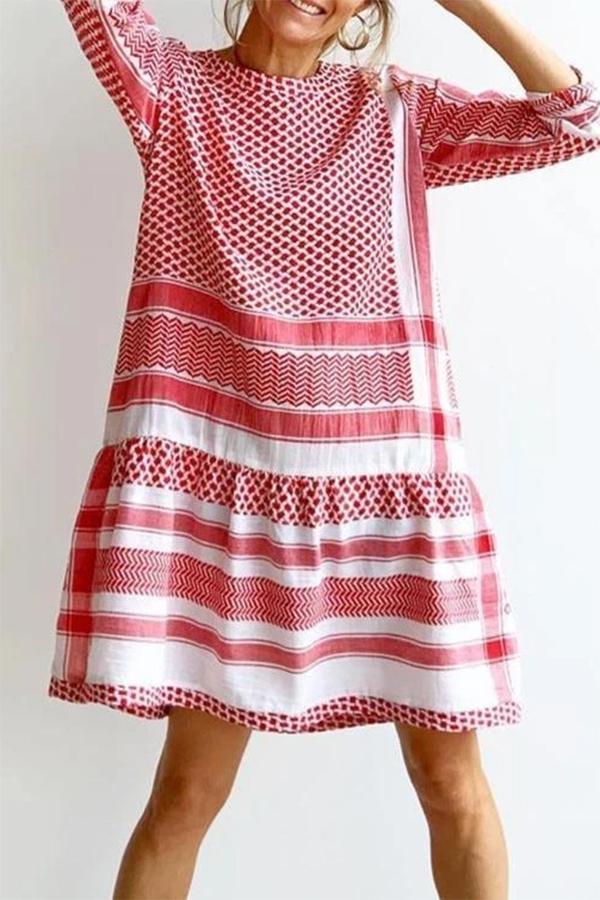 Striped Print Dress With Sleeves