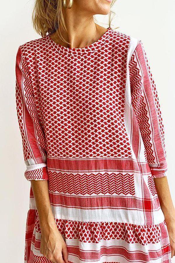 Striped Print Dress With Sleeves