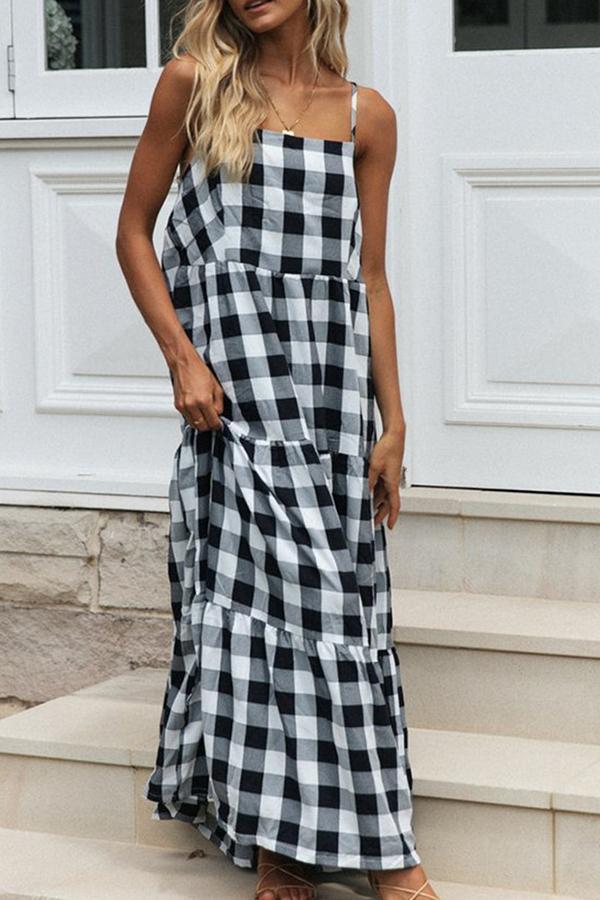 Fashion Plaid Sling Halter Dress