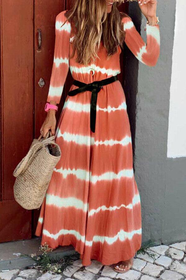 Long Sleeve Striped Mid-length Dress