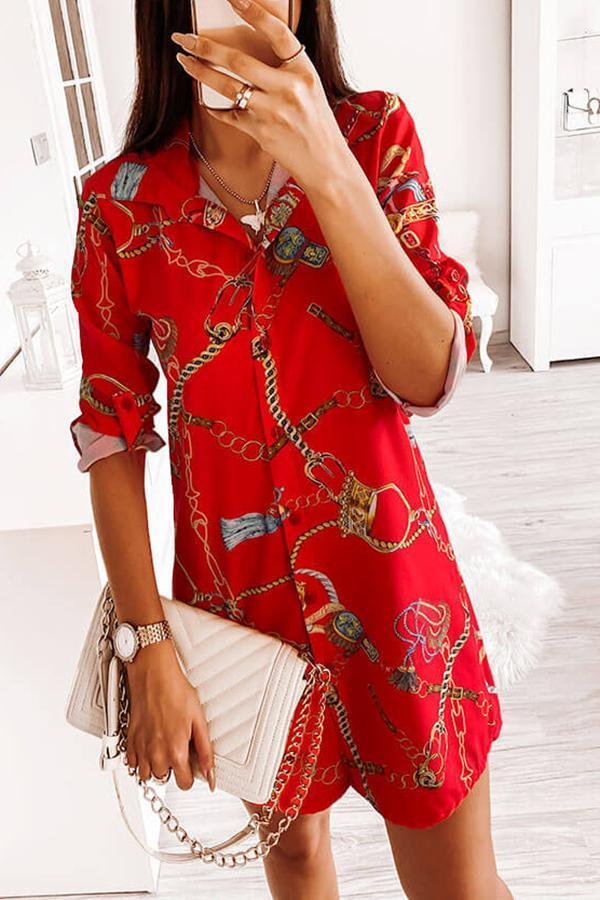 Temperament Printed Long Shirt Dress