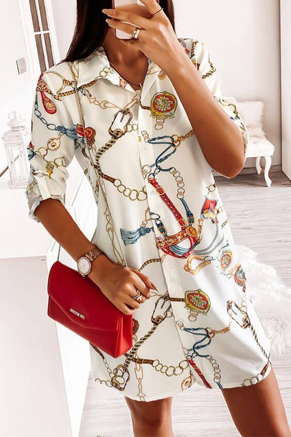 Temperament Printed Long Shirt Dress