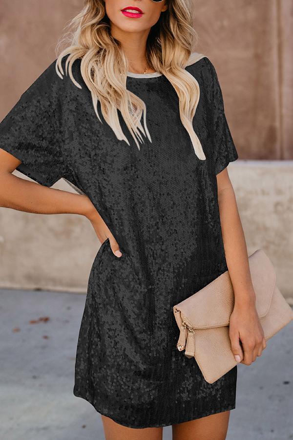 Sequin Panel Short Sleeve Dress