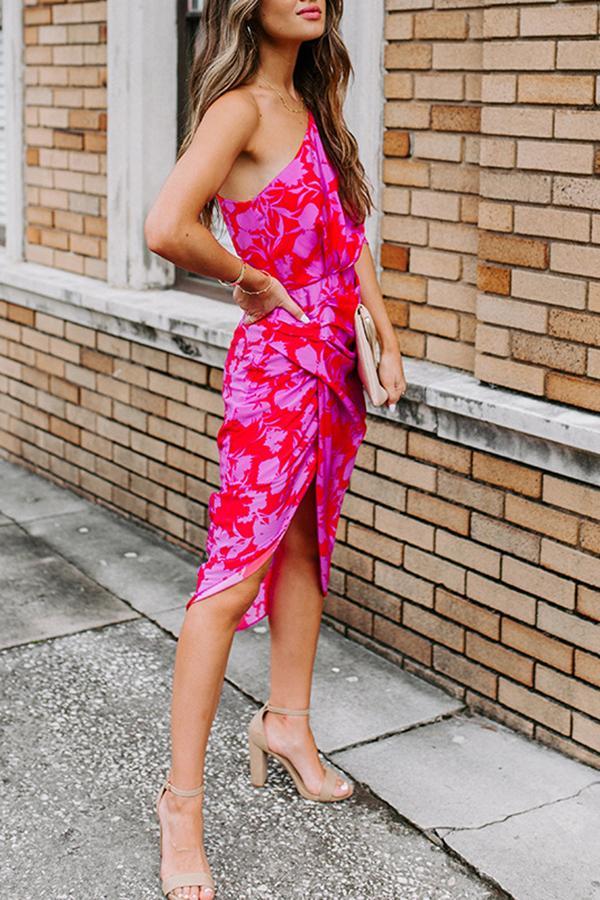 Sexy Slim Slanted Shoulder Print Dress