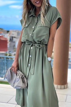 Temperament Short-sleeved Belt Dress