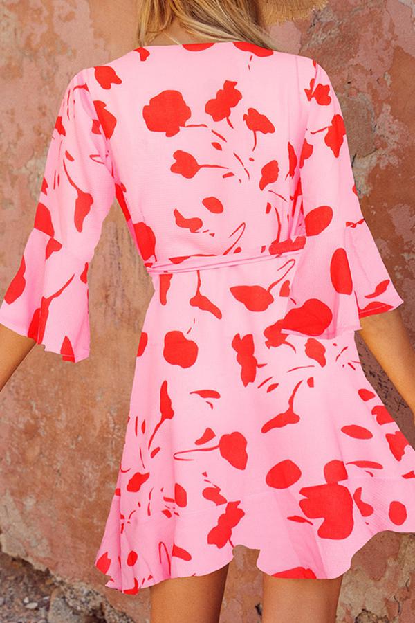 Smart Flower Print Lacing Dress