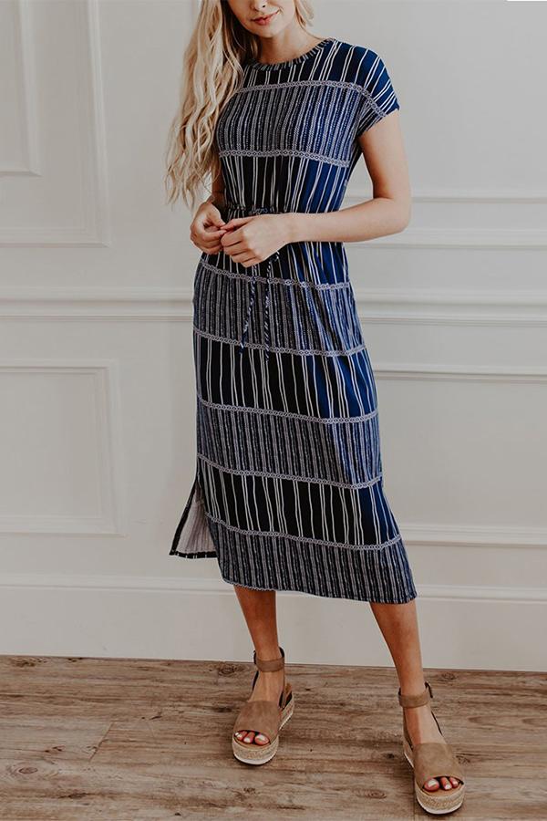 Cute Short Sleeve Slit Round Neck Dress