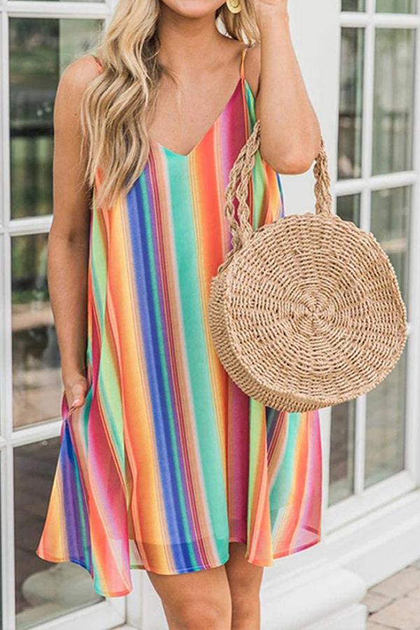 Bohemian Color Striped Chiffon Sling Short