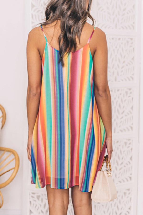 Bohemian Color Striped Chiffon Sling Short