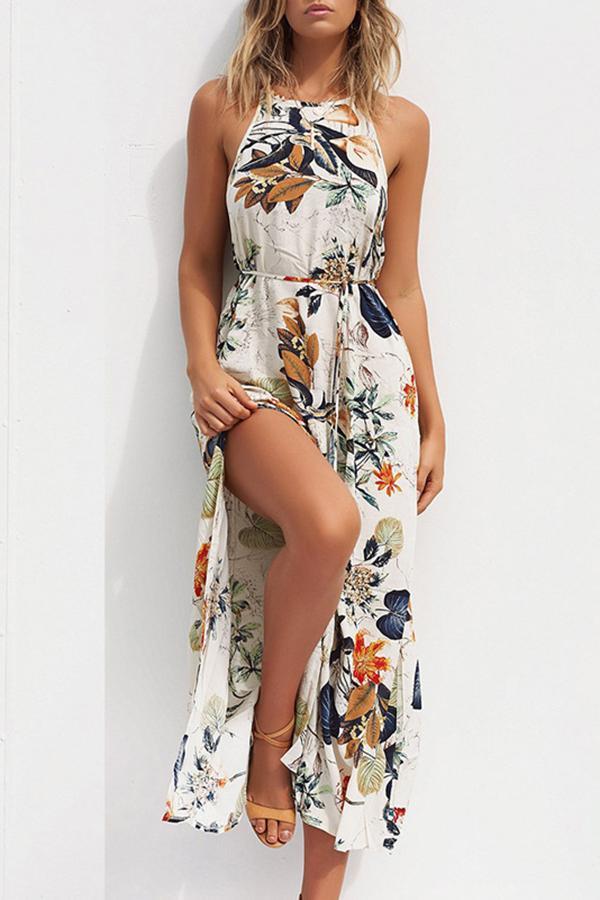 Long Beach Dress With Sling Print