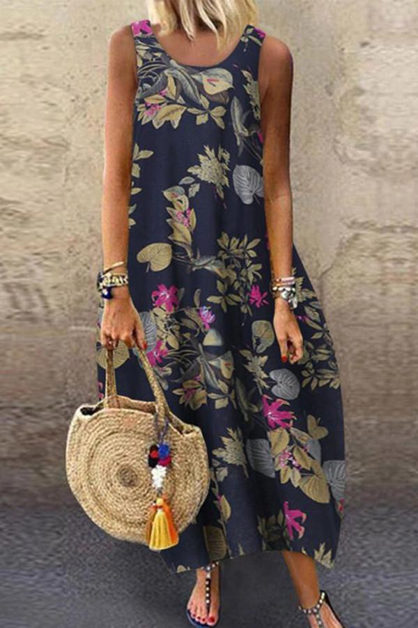 Ethnic Print sSleeveless Long Dress