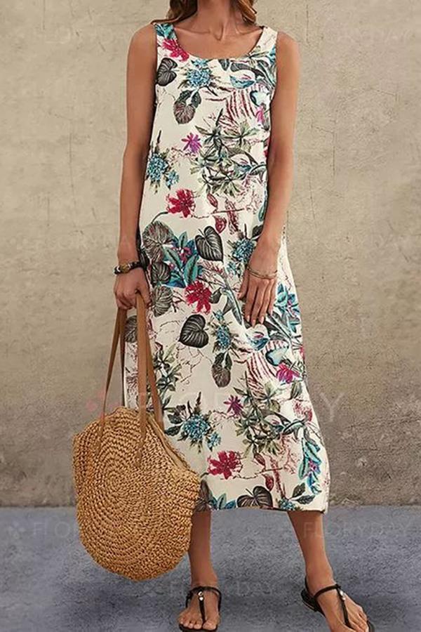 Ethnic Print sSleeveless Long Dress