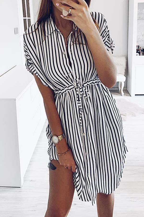 Striped Drawstring Lace-Up Dress